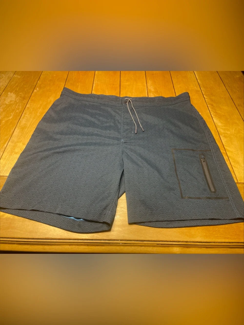 Mack Weldon Swim Board Shorts Slate Blue Drawstring Shorts Geometric Print 43/44